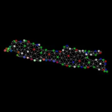 Bright Mesh Carcass Java Island Map with Light Spots Illustration