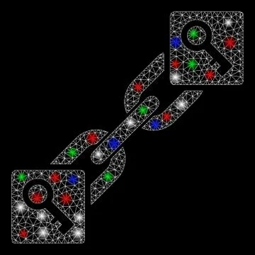 Bright Mesh Carcass Key Blockchain with Light Spots イラスト素材