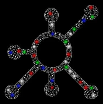 Bright Mesh Carcass Network Node with Light Spots Stock Illustration
