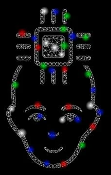 Bright Mesh Carcass Neural Computer Interface with Light Spots Illustrazione stock