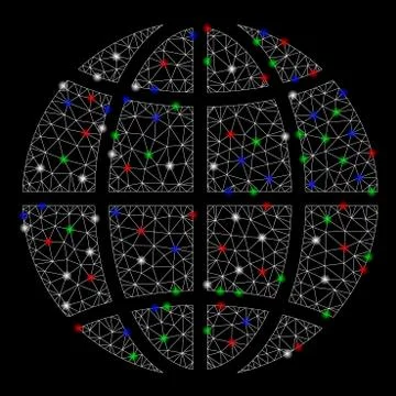 Bright Mesh Carcass Planet Globe with Flash Spots Illustrazione stock