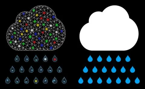 Bright Mesh Carcass Rain Cloud Icon with Flare Spots 스톡 일러스트