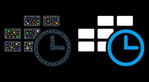 Bright Mesh Carcass Time Table Icon with Light Spots 스톡 일러스트