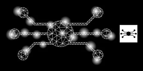Bright Mesh Circuit Node Icon with Constellation Lightspots Illustrazione stock