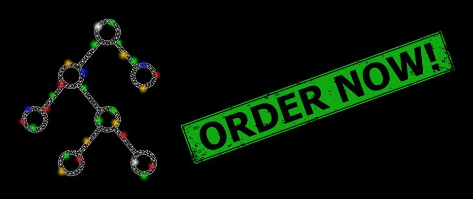 Bright mesh net binary chart links with vibrant glowing spots, and grunge Ord Stockillustratie