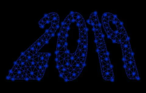 Bright Mesh Network 2019 Perspective Text with Flash Spots Stock Illustration