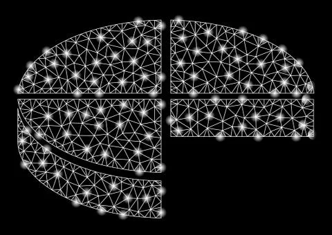 Bright Mesh Network 3D Pie Chart with Light Spots 스톡 일러스트