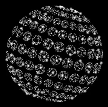 Bright Mesh Network Abstract Dotted Sphere with Flash Spots Ilustração Stock
