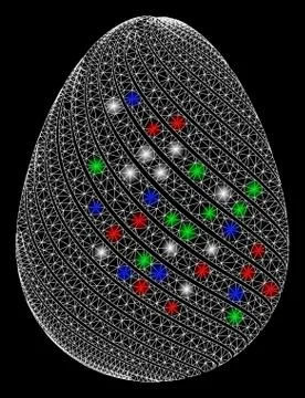Bright Mesh Network Abstract Egg with Diagonal Stripes with Flare Spots Stock Illustration