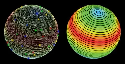 Bright Mesh Network Abstract Sphere Spectrum Stripes Icon with Flash Spots Illustrazione stock