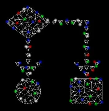 Bright Mesh Network Algorithm Flowchart with Light Spots Stockillustratie