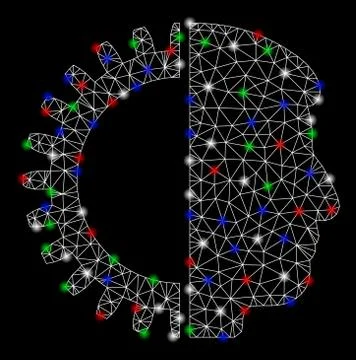 Bright Mesh Network Android Head with Light Spots 스톡 일러스트