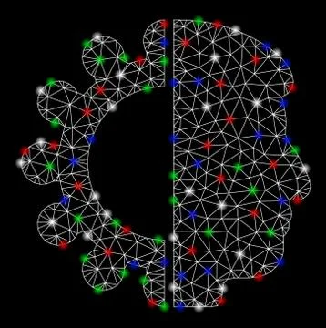 Bright Mesh Network Android Head with Flare Spots 스톡 일러스트