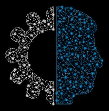 Bright Mesh Network Android Head with Flare Spots 스톡 일러스트