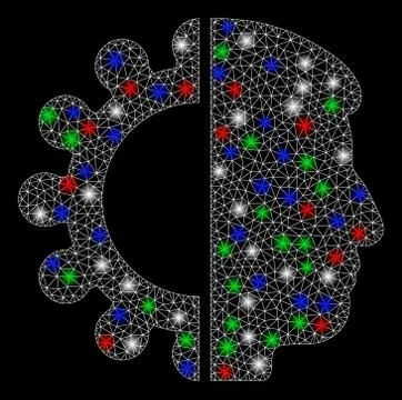 Bright Mesh Network Android Head with Flash Spots 스톡 일러스트