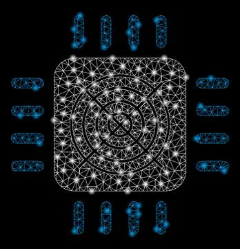 Bright Mesh Network ASIC Processor with Flash Spots Stock Illustration
