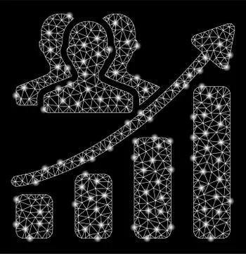 Bright Mesh Network Audience Growth Chart with Light Spots Illustrazione stock