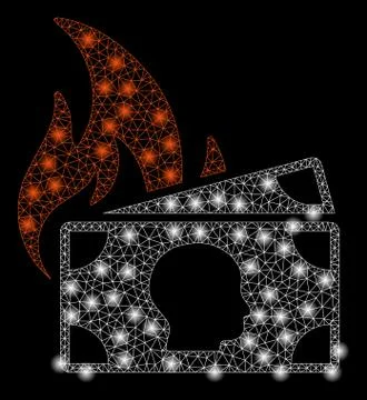 Bright Mesh Network Banknotes Fire Disaster with Flash Spots 스톡 일러스트
