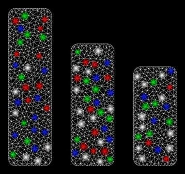Bright Mesh Network Bar Chart Decrease with Flare Spots Stockillustratie
