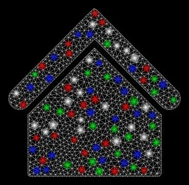 Bright Mesh Network Base Building with Light Spots Ilustración de archivo