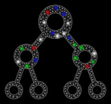 Bright Mesh Network Binary Tree with Light Spots Illustrazione stock