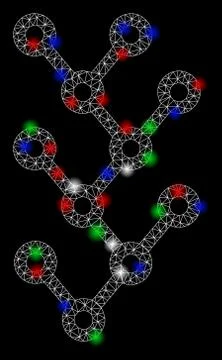 Bright Mesh Network Binary Tree with Flare Spots Stock Illustration