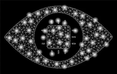 Bright Mesh Network Bionic Eye Circuit with Flash Spots Illustrazione stock
