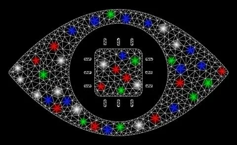 Bright Mesh Network Bionic Eye Circuit with Flash Spots Illustrazione stock