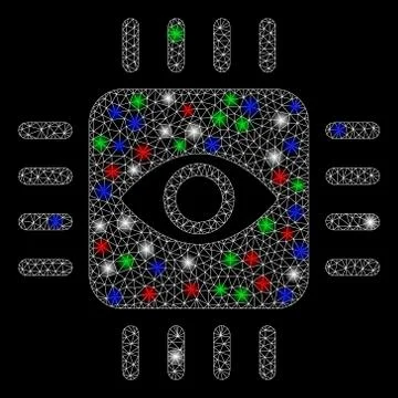 Bright Mesh Network Bionic Eye Processor with Flare Spots Illustrazione stock