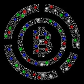 Bright Mesh Network Bitcoin Circle Diagram with Flash Spots Stock Illustration