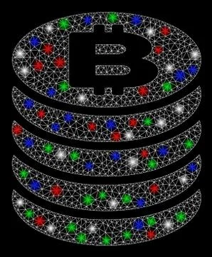 Bright Mesh Network Bitcoin Coin Stack with Light Spots Stock Illustration