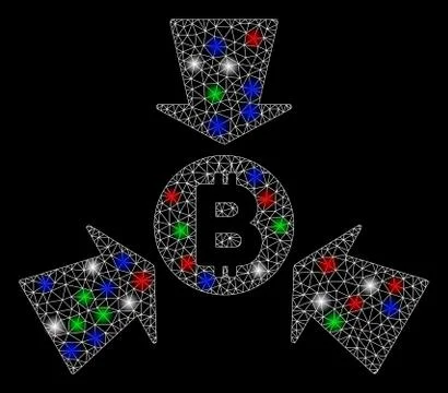 Bright Mesh Network Bitcoin Collect Arrows with Flash Spots Stock Illustration