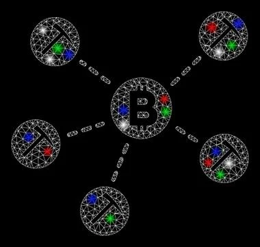 Bright Mesh Network Bitcoin Mining Pool with Light Spots Illustrazione stock