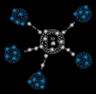 Bright Mesh Network Bitcoin Net Structure with Flare Spots Illustrazione stock