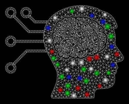 Bright Mesh Network Brain Computer Connection with Flash Spots Stockillustratie