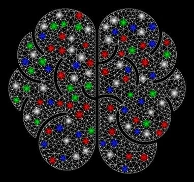 Bright Mesh Network Brain with Flash Spots 스톡 일러스트