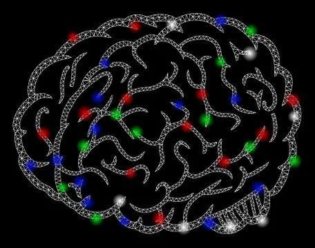 Bright Mesh Network Brain with Light Spots Stock Illustration