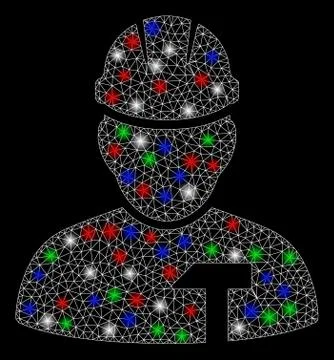 Bright Mesh Network Builder Person with Flash Spots Illustrazione stock