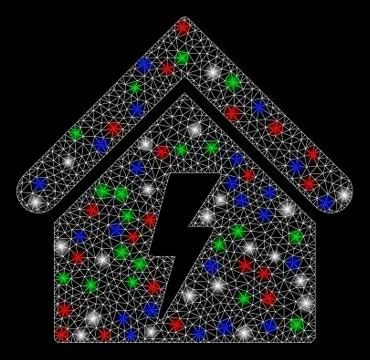 Bright Mesh Network Building Electricity with Flare Spots Ilustración de archivo