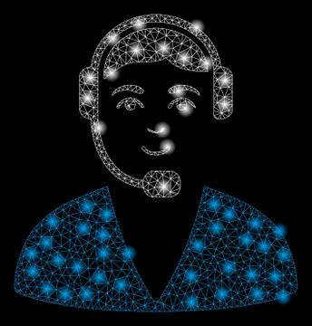 Bright Mesh Network Call Center Operator with Light Spots Illustrazione stock