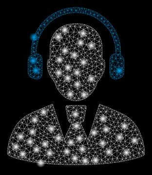 Bright Mesh Network Call Center Operator with Light Spots Illustrazione stock