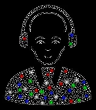 Bright Mesh Network Call Center Worker with Flash Spots Illustrazione stock