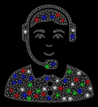 Bright Mesh Network Call Center Operator with Light Spots Illustrazione stock