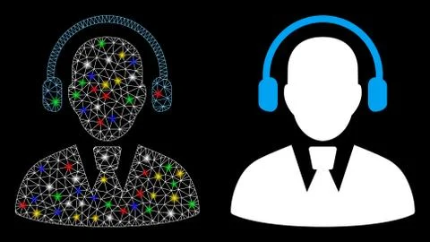 Bright Mesh Network Call Center Operator Icon with Light Spots Illustrazione stock