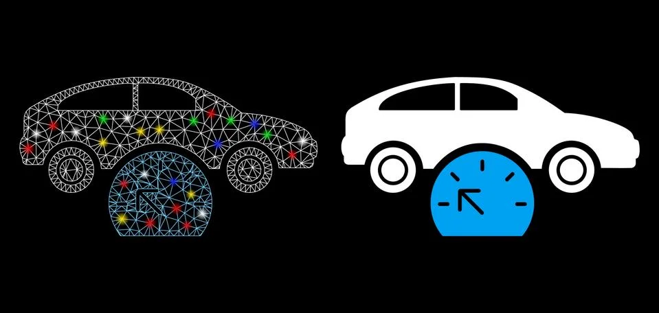 Bright Mesh Network Car Testing Icon with Light Spots Stock Illustration