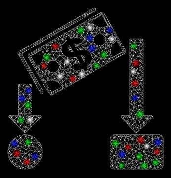 Bright Mesh Network Cash Flow with Flare Spots Illustrazione stock