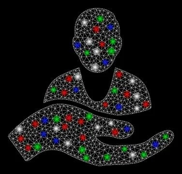 Bright Mesh Network Client Care Hand with Flash Spots Illustrazione stock