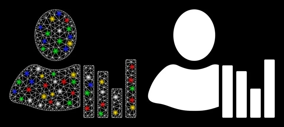 Bright Mesh Network Client Charts Icon with Flare Spots Illustrazione stock