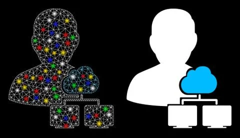 Bright Mesh Network Cloud Administrator Icon with Light Spots Stock Illustration