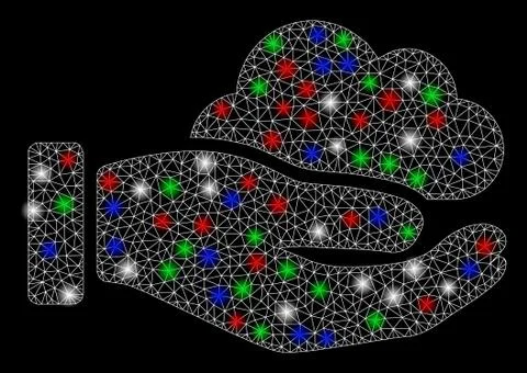 Bright Mesh Network Cloud Service Hand with Flare Spots Stock Illustration